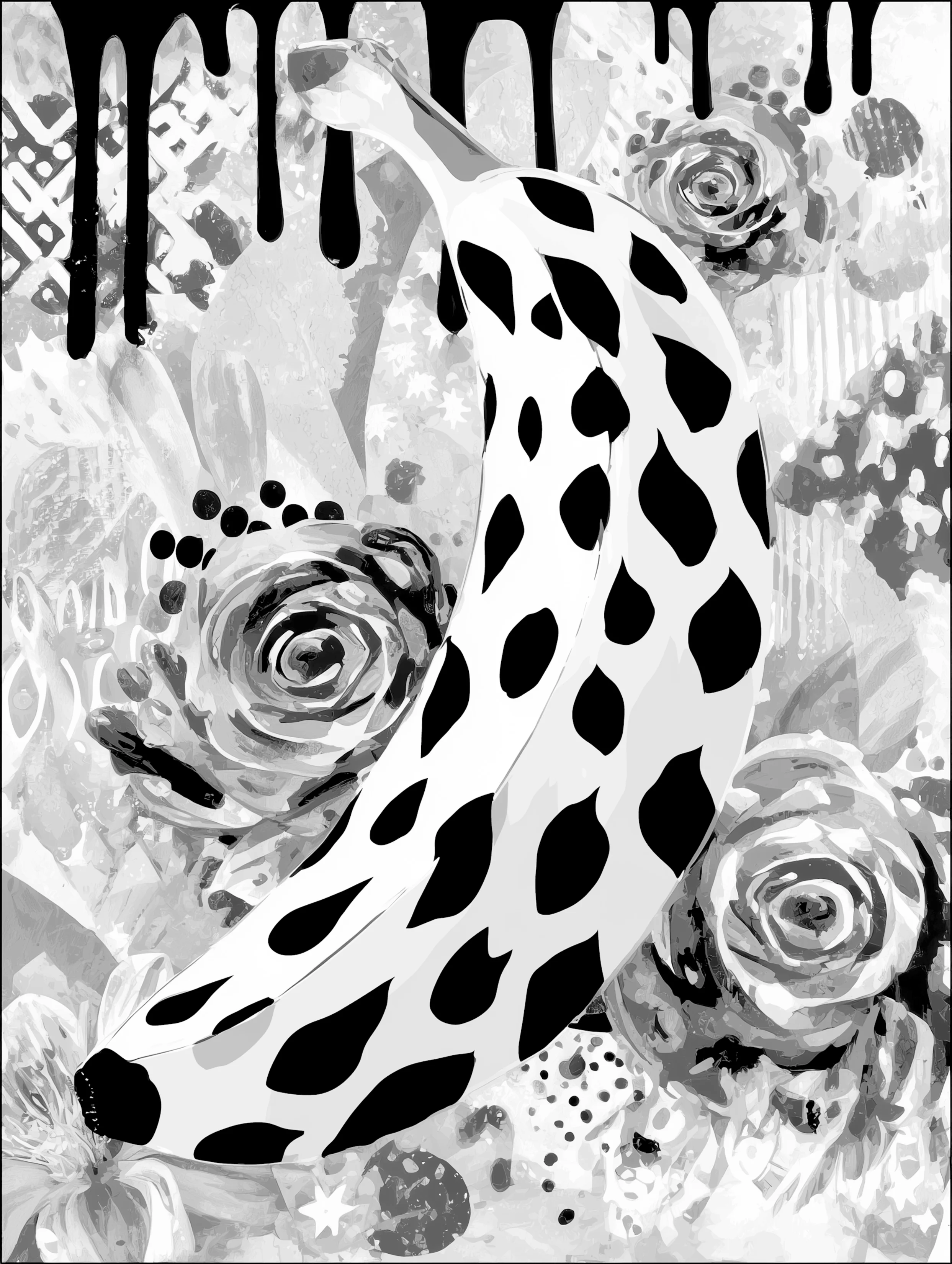 Free printable banana coloring page for adults featuring black drips banana